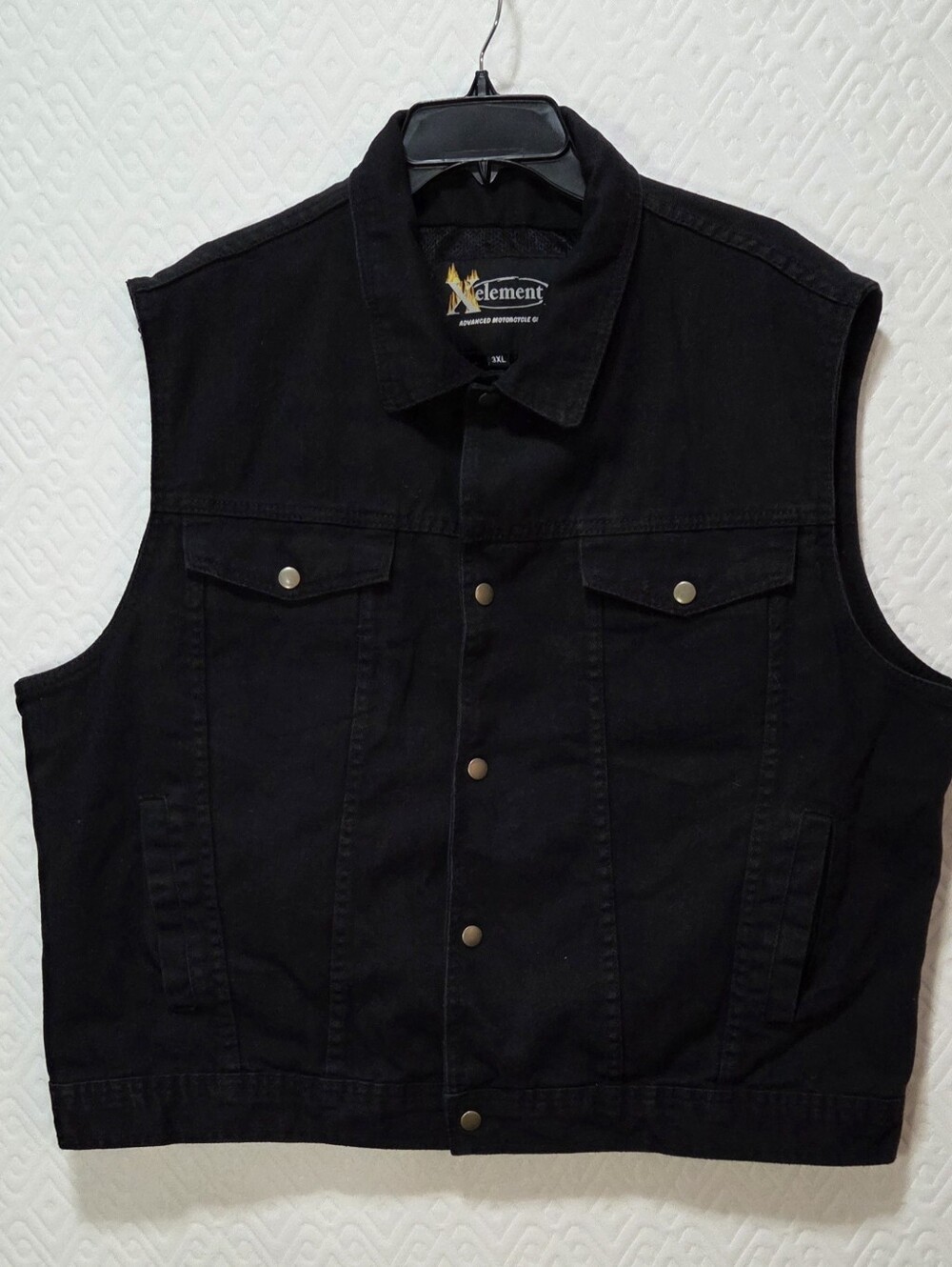 Xelement Men's B285 Dirty Black Denim Motorcycle Vest With Shirt Collar 3 XL